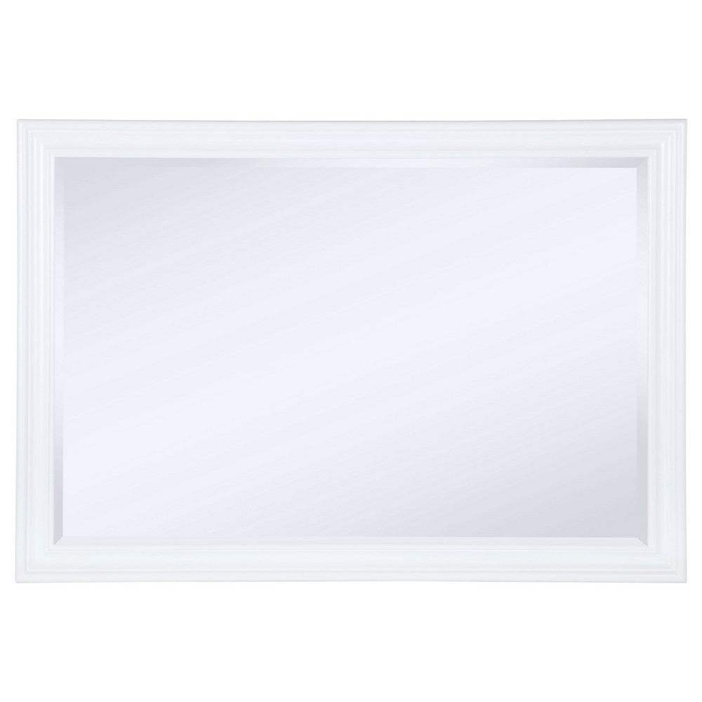 Heo Dresser Mirror, Landscape White Wood Frame, Beveled Glass, 36 Inch - BM337941