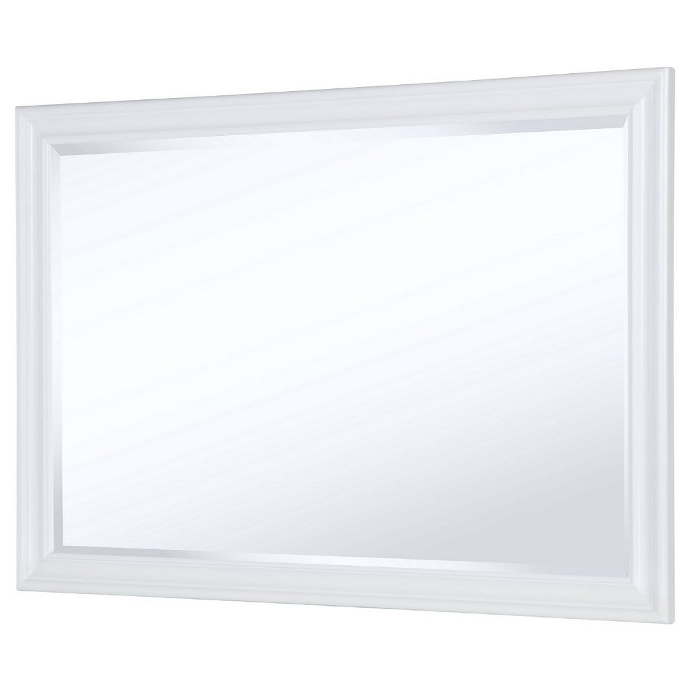 Heo Dresser Mirror, Landscape White Wood Frame, Beveled Glass, 36 Inch - BM337941