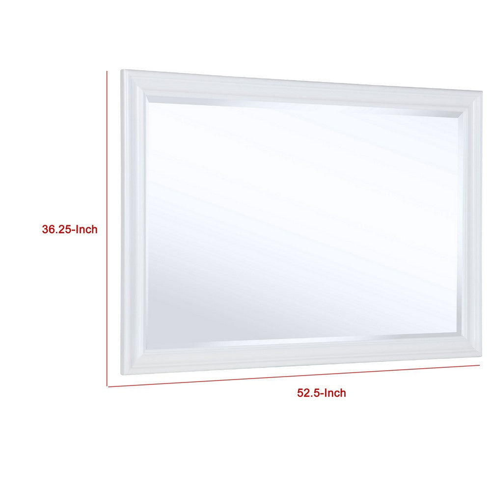 Heo Dresser Mirror, Landscape White Wood Frame, Beveled Glass, 36 Inch - BM337941