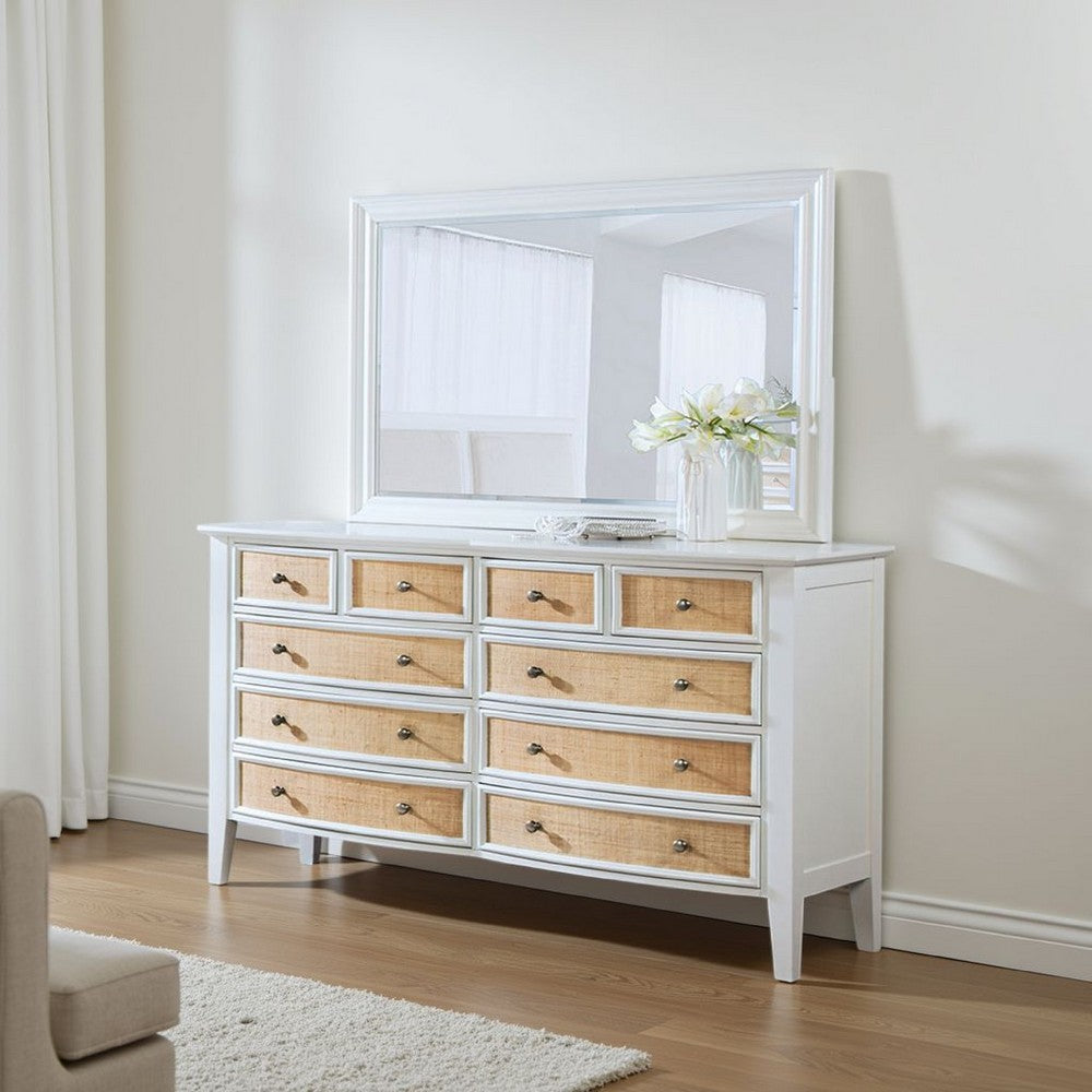 Heo Dresser Mirror, Landscape White Wood Frame, Beveled Glass, 36 Inch - BM337941