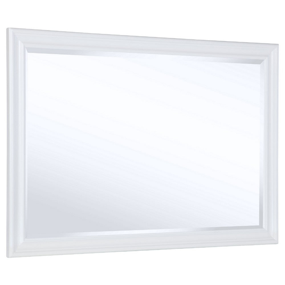 Heo Dresser Mirror, Landscape White Wood Frame, Beveled Glass, 36 Inch - BM337941