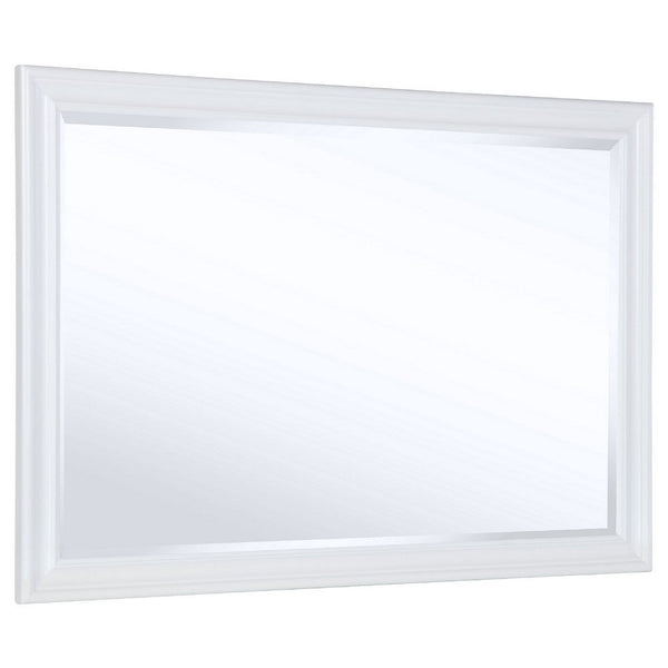 Heo Dresser Mirror, Landscape White Wood Frame, Beveled Glass, 36 Inch - BM337941