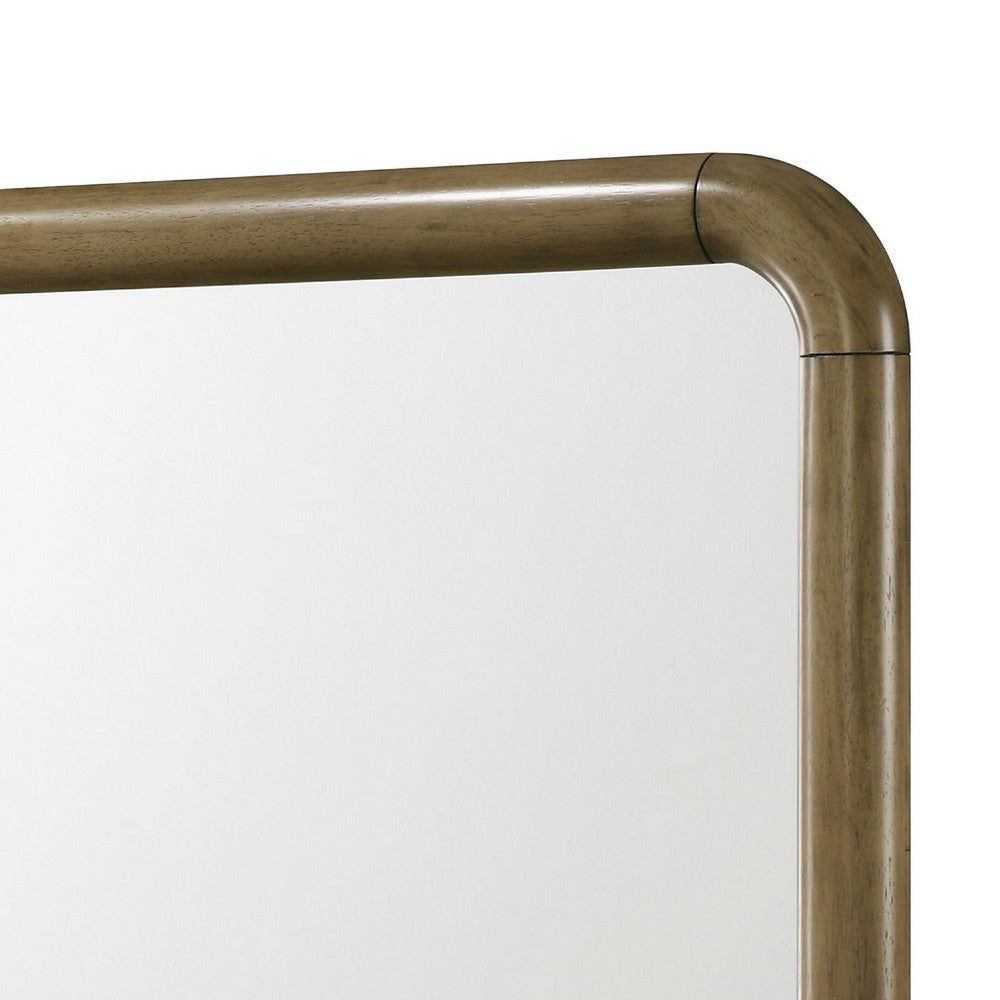 Deon Dresser Mirror, Brown Wood, Round Frame with Curved Top, 37 Inch - BM337942