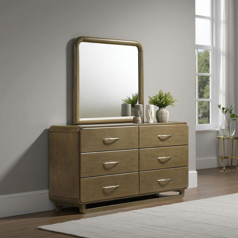 Deon Dresser Mirror, Brown Wood, Round Frame with Curved Top, 37 Inch - BM337942