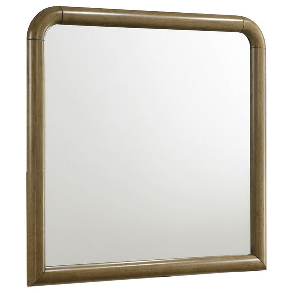 Deon Dresser Mirror, Brown Wood, Round Frame with Curved Top, 37 Inch - BM337942