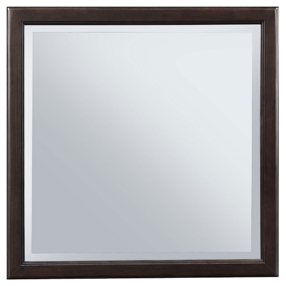Amber Dresser Mirror, Brown Wood Frame, Beveled Mirror Glass, 38 Inch - BM337943