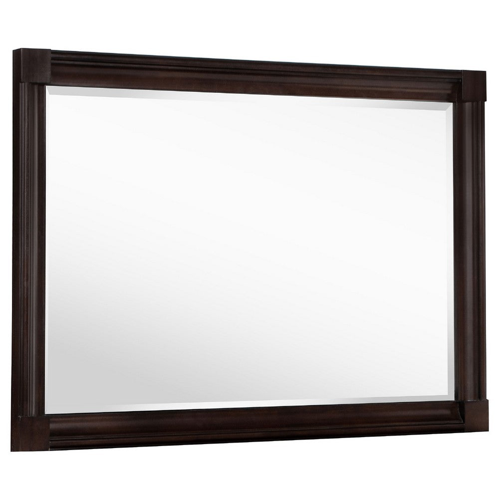Meon Dresser Mirror, Dark Oak Brown Wood Frame, Rectangular 32 Inch - BM337944