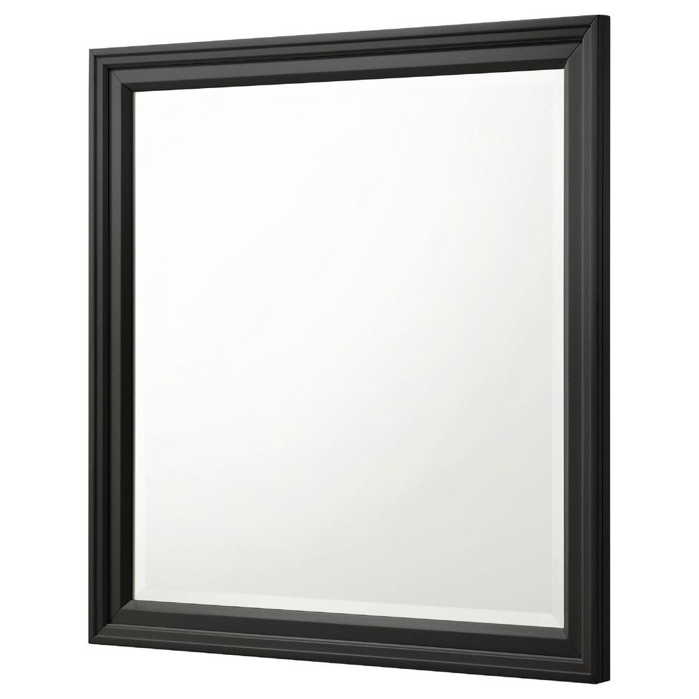 Lila Dresser Mirror, Rectangular Black Wood, Beveled Glass, 36 Inch - BM337946