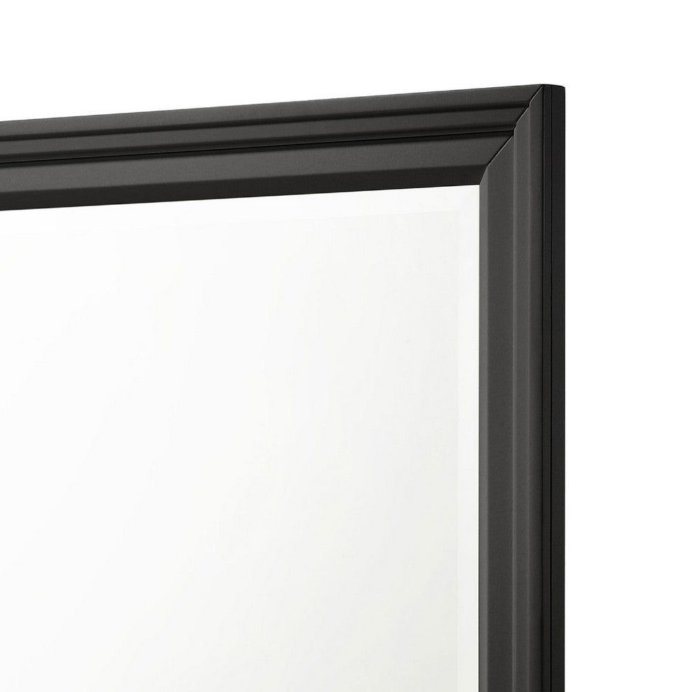 Lila Dresser Mirror, Rectangular Black Wood, Beveled Glass, 36 Inch - BM337946