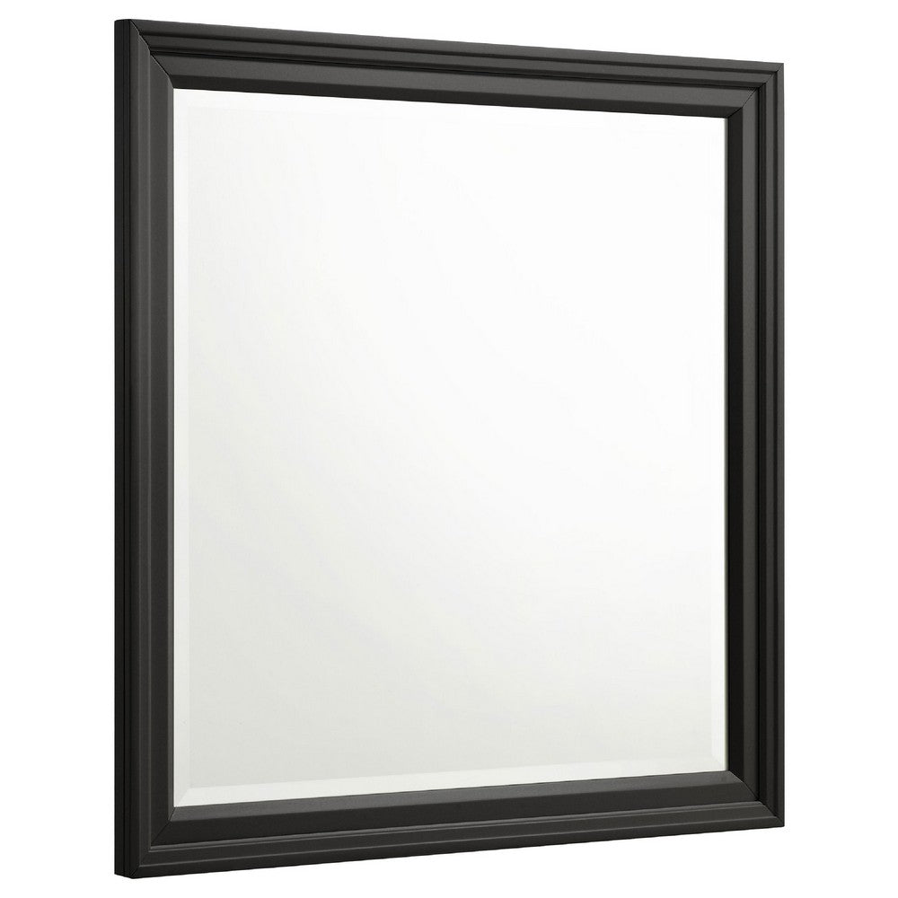 Lila Dresser Mirror, Rectangular Black Wood, Beveled Glass, 36 Inch - BM337946