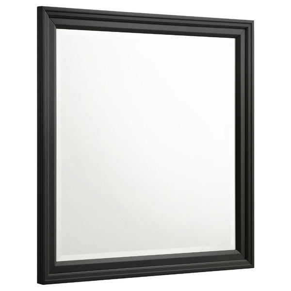 Lila Dresser Mirror, Rectangular Black Wood, Beveled Glass, 36 Inch - BM337946