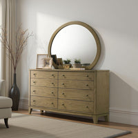 Heon Dresser Mirror, Natural Brown Wood, Subtle Rounded Shape, 38 Inch - BM337948