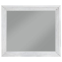 Leva Dresser Mirror, Distressed White Wood, Beveled Glass, 38 Inch - BM337952