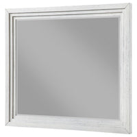 Leva Dresser Mirror, Distressed White Wood, Beveled Glass, 38 Inch - BM337952