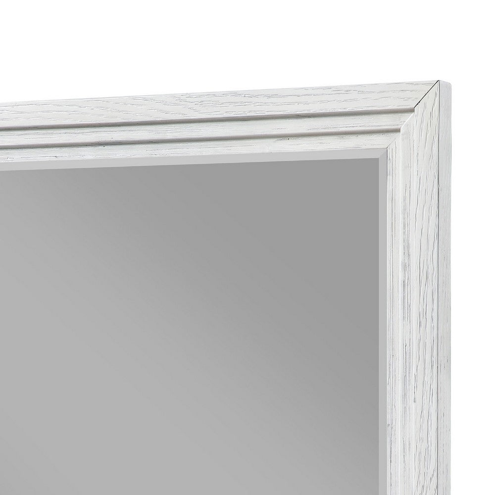 Leva Dresser Mirror, Distressed White Wood, Beveled Glass, 38 Inch - BM337952