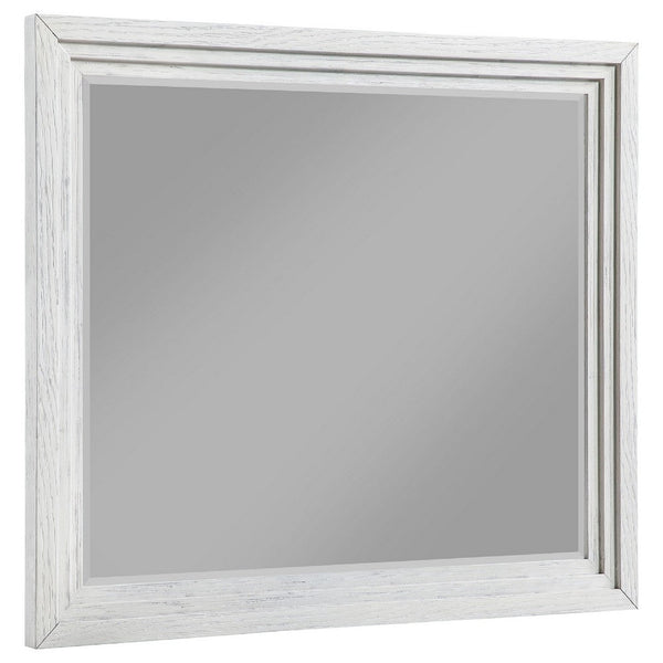 Leva Dresser Mirror, Distressed White Wood, Beveled Glass, 38 Inch - BM337952