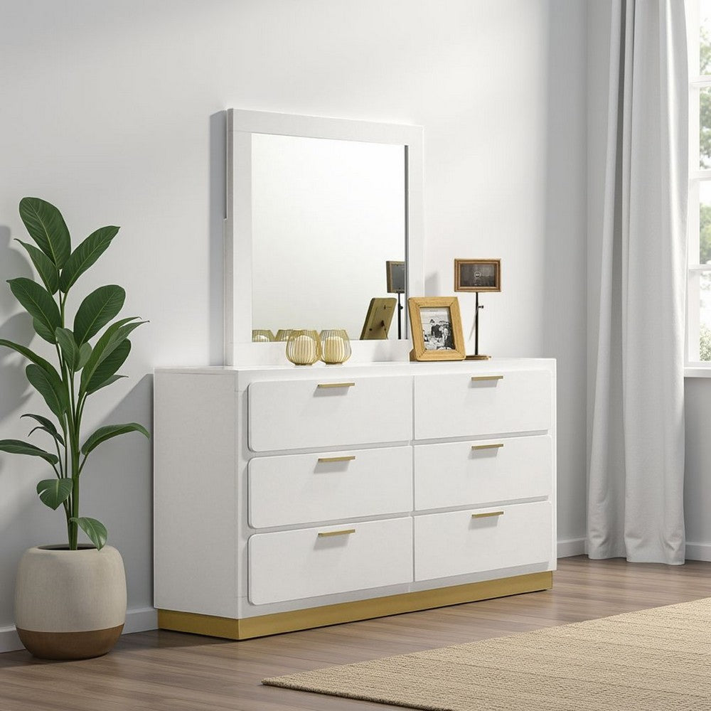 Caer Dresser Mirror, White Wood Frame with Beveled Glass, 35 Inch - BM337957