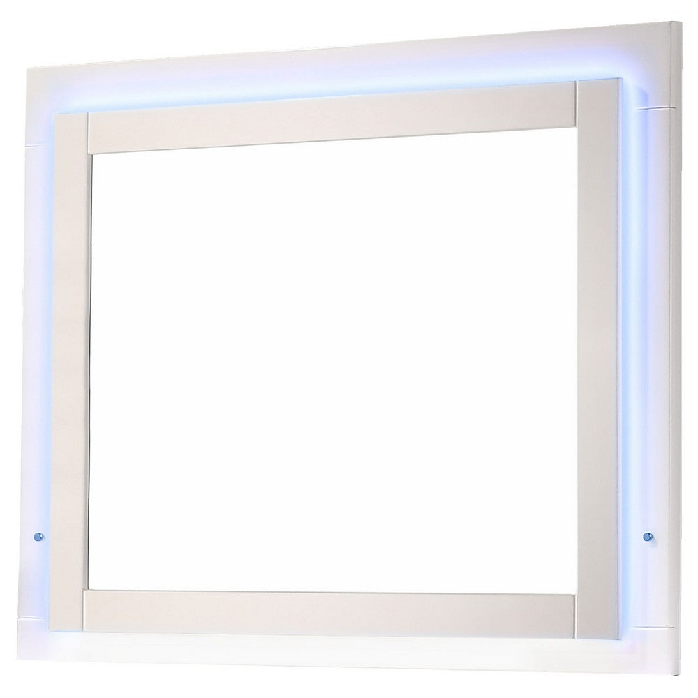 Sok LED Dresser Mirror, White High Gloss Finish, Rectangular 37 Inch - BM337958