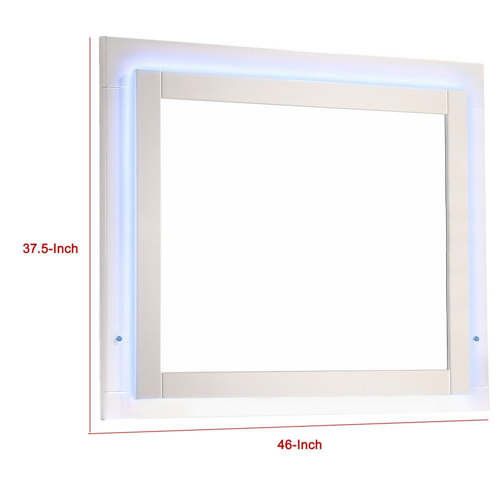 Sok LED Dresser Mirror, White High Gloss Finish, Rectangular 37 Inch - BM337958