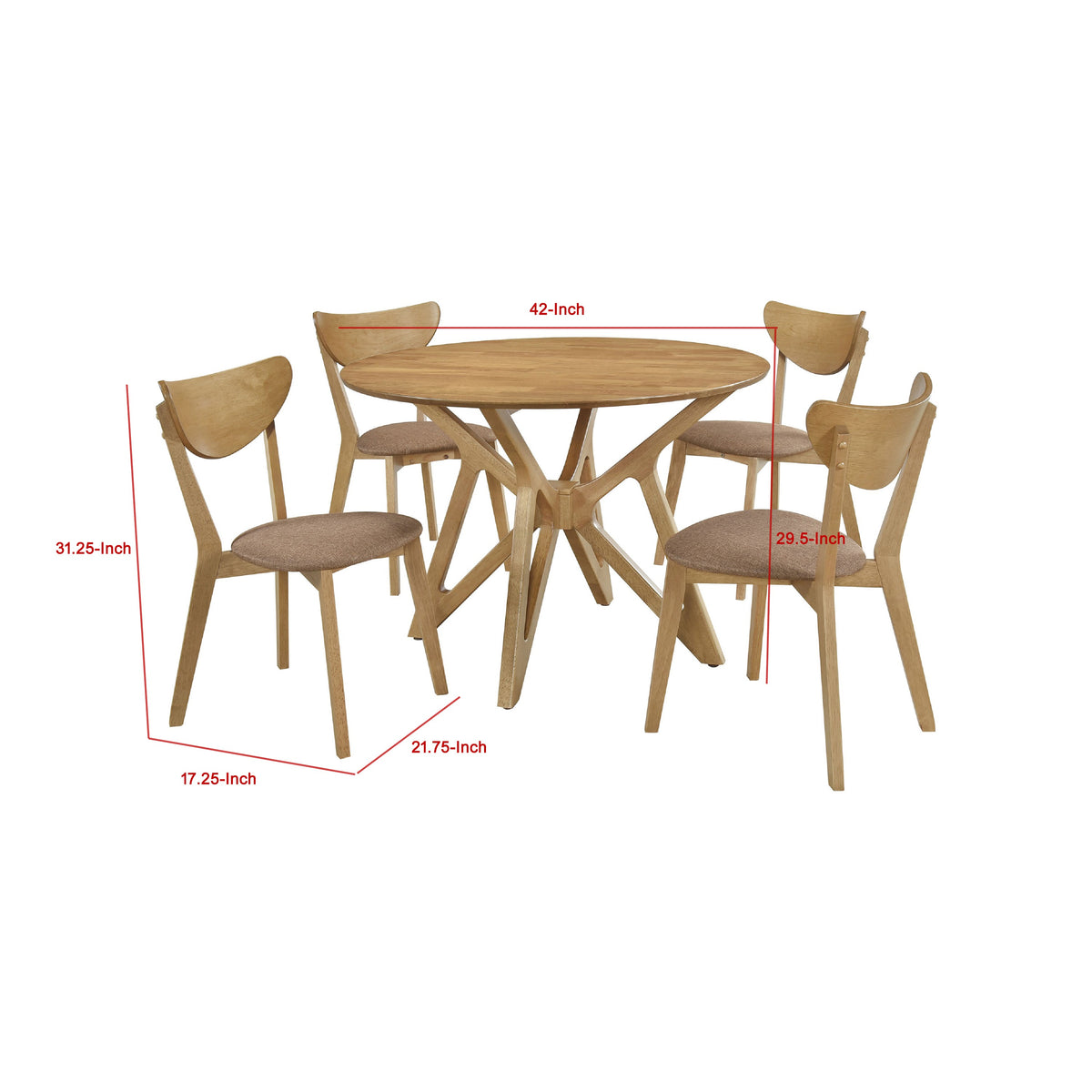 Evans 5pc Dining Table 4 Chair Set, Angled Base, Light Walnut Brown