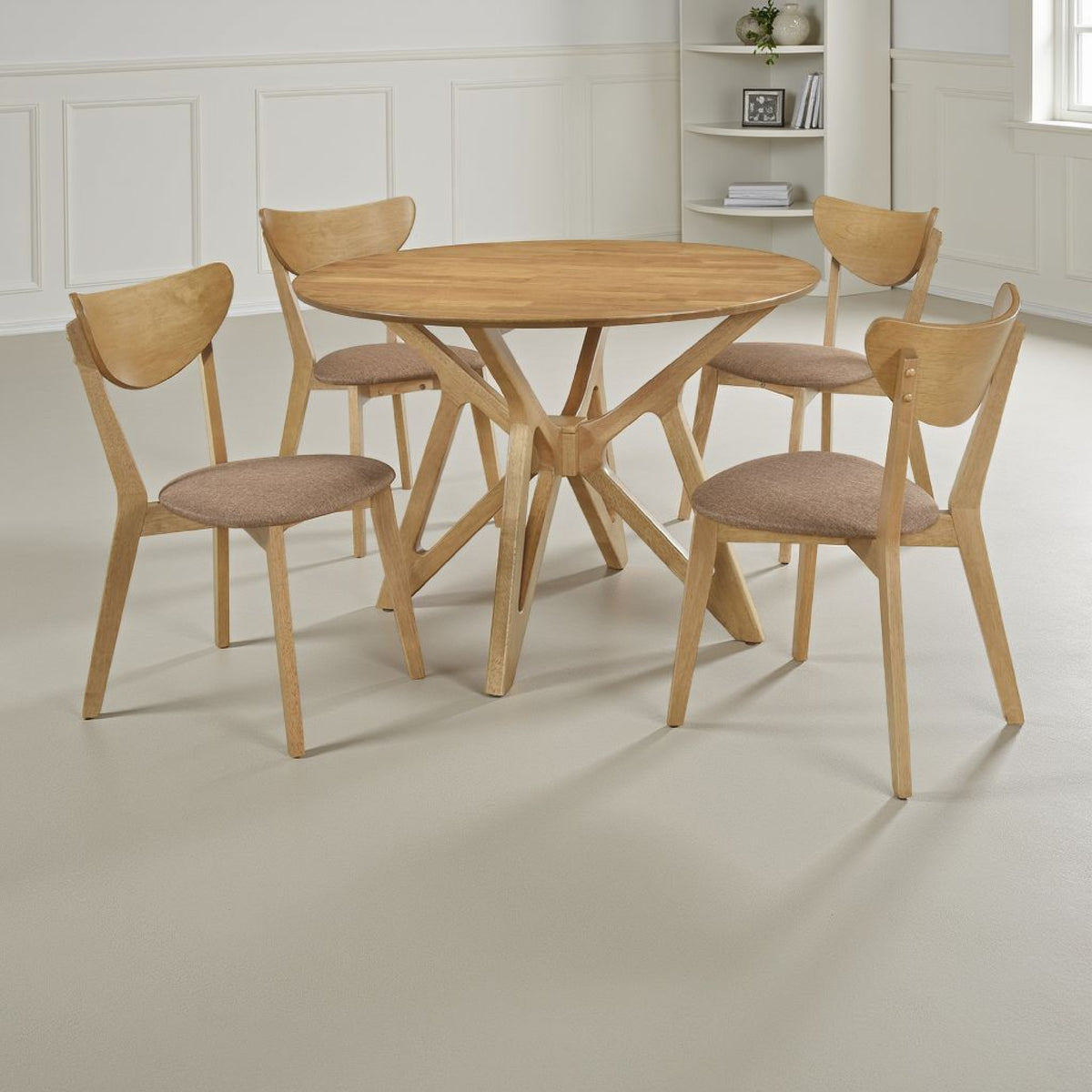 Evans 5pc Dining Table 4 Chair Set, Angled Base, Light Walnut Brown
