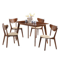 Kosy 5pc Dining Table n 4 Chair Set, Chestnut Brown, Tan Faux Leather