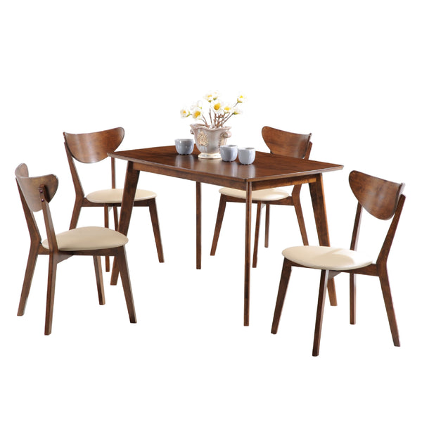 Kosy 5pc Dining Table n 4 Chair Set, Chestnut Brown, Tan Faux Leather