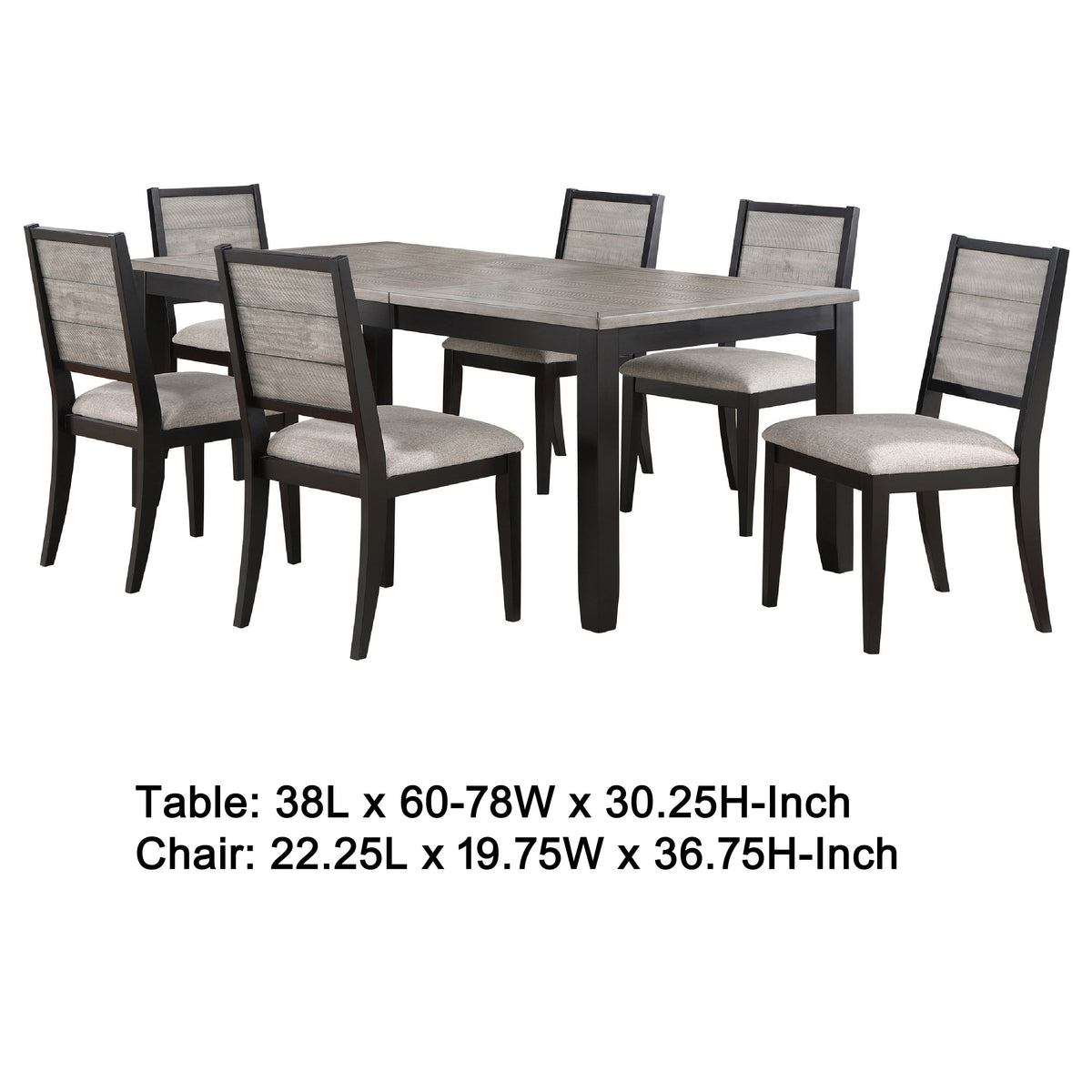 Elina 7pc Extendable Dining Table with 6 Chairs, Farmhouse Gray, Black