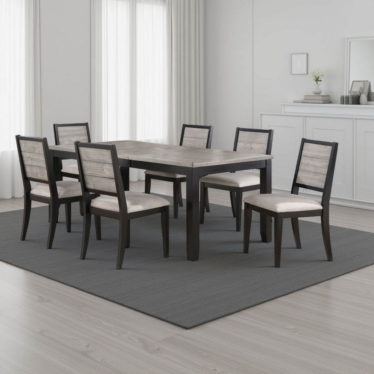 Elina 7pc Extendable Dining Table with 6 Chairs, Farmhouse Gray, Black