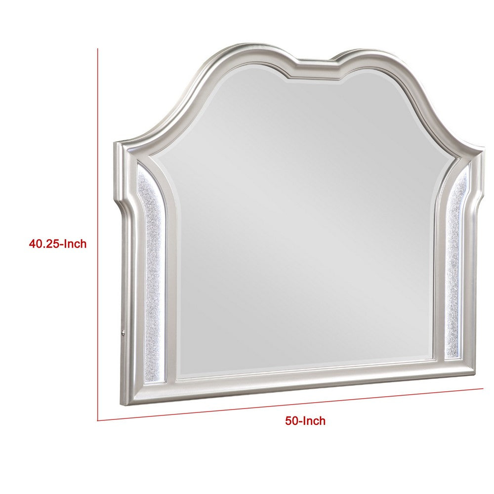 Nive Dresser Mirror, Silver Wood Frame, Double Arch Top, 40 Inch - BM338034