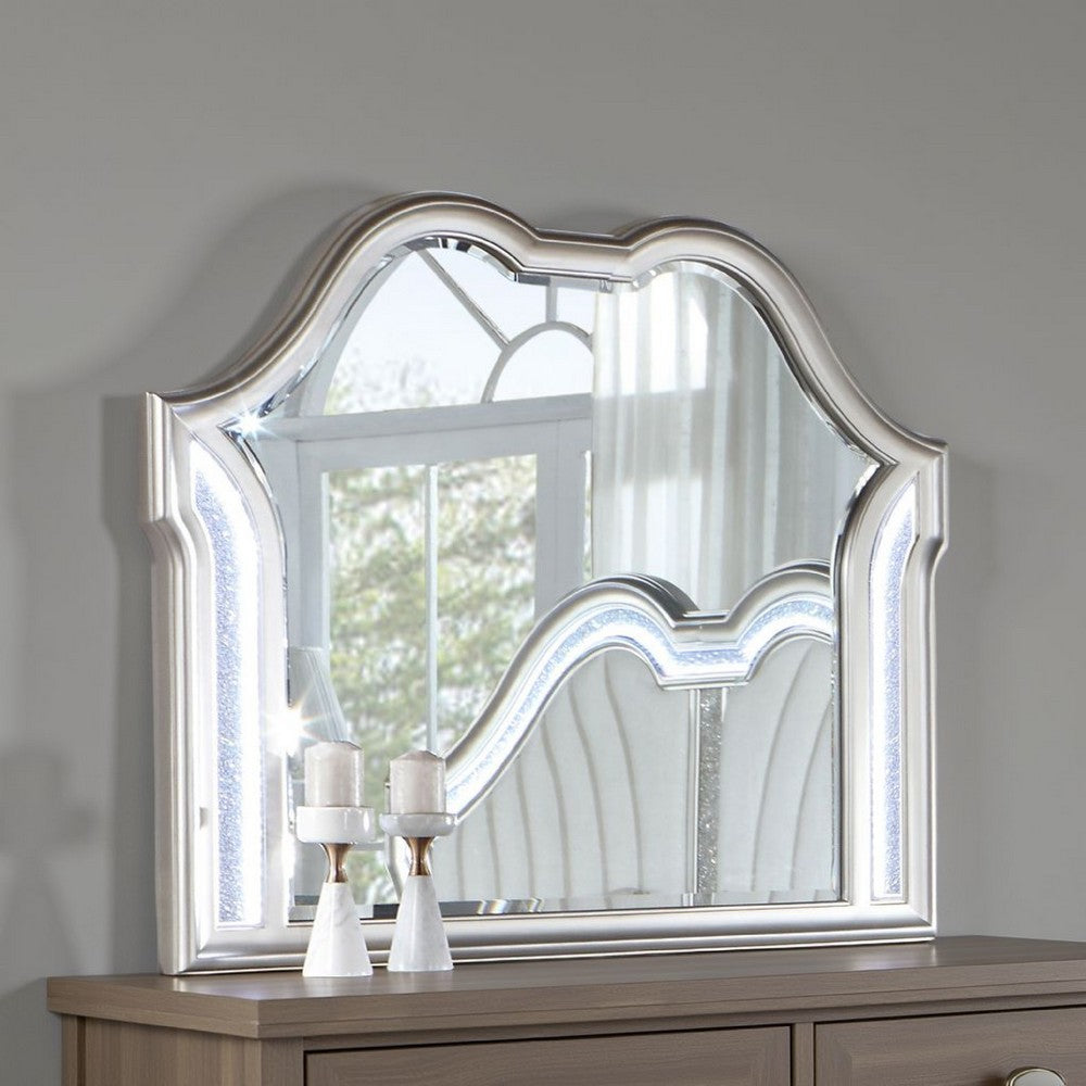 Nive Dresser Mirror, Silver Wood Frame, Double Arch Top, 40 Inch - BM338034