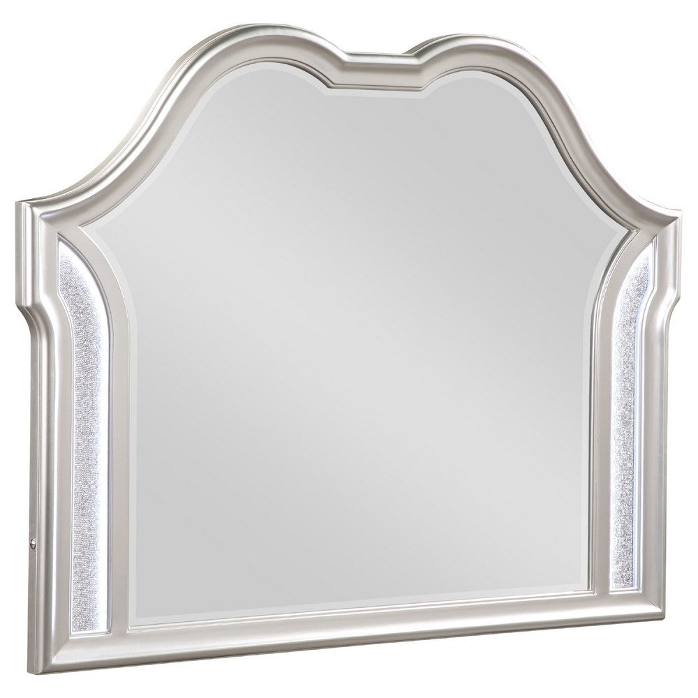 Nive Dresser Mirror, Silver Wood Frame, Double Arch Top, 40 Inch - BM338034