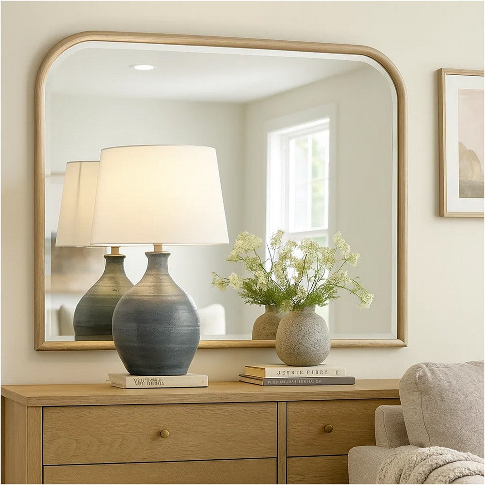Lno Dresser Mirror, Beige Oak Wood Frame, Rectangular 36 Inch - BM338038