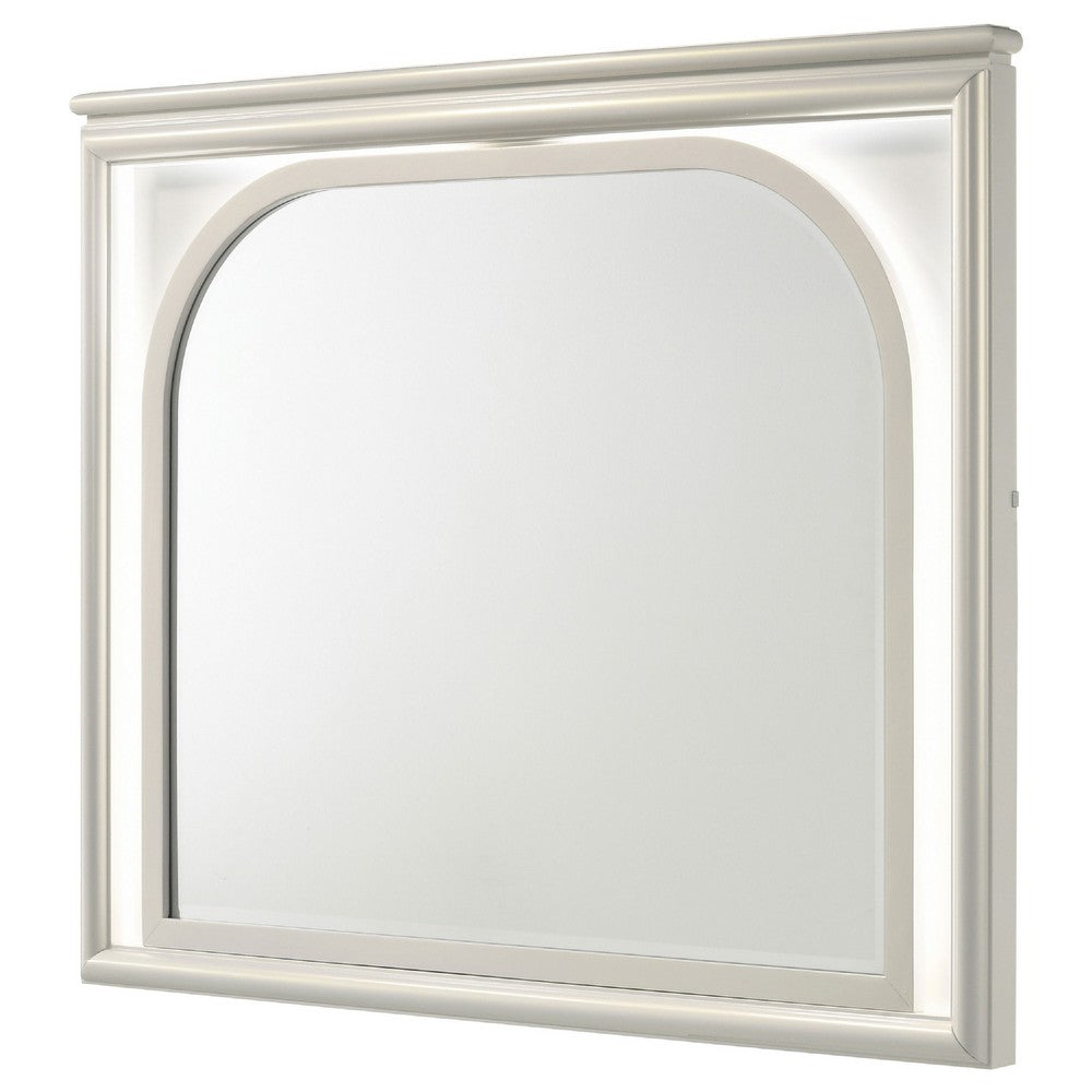 Ory Dresser Mirror, Touch LED Lighting, Pearl White Wood, 36 Inch - BM338045