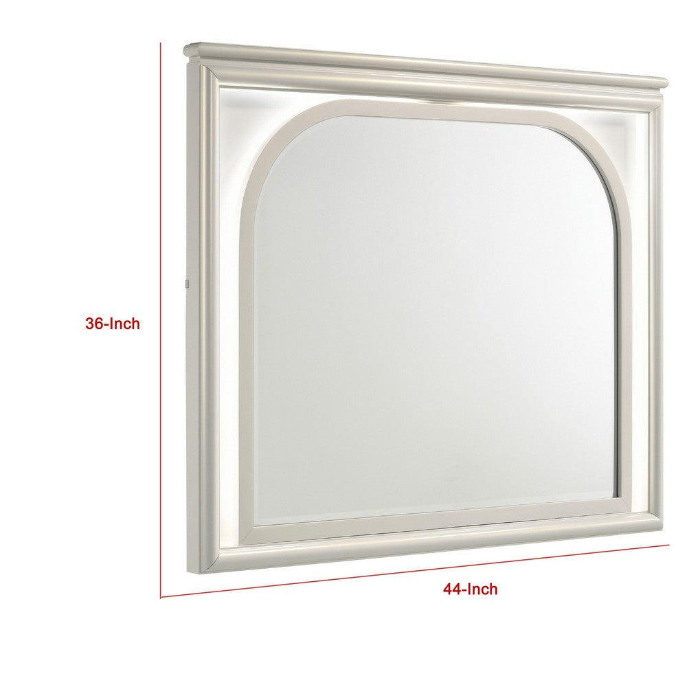 Ory Dresser Mirror, Touch LED Lighting, Pearl White Wood, 36 Inch - BM338045