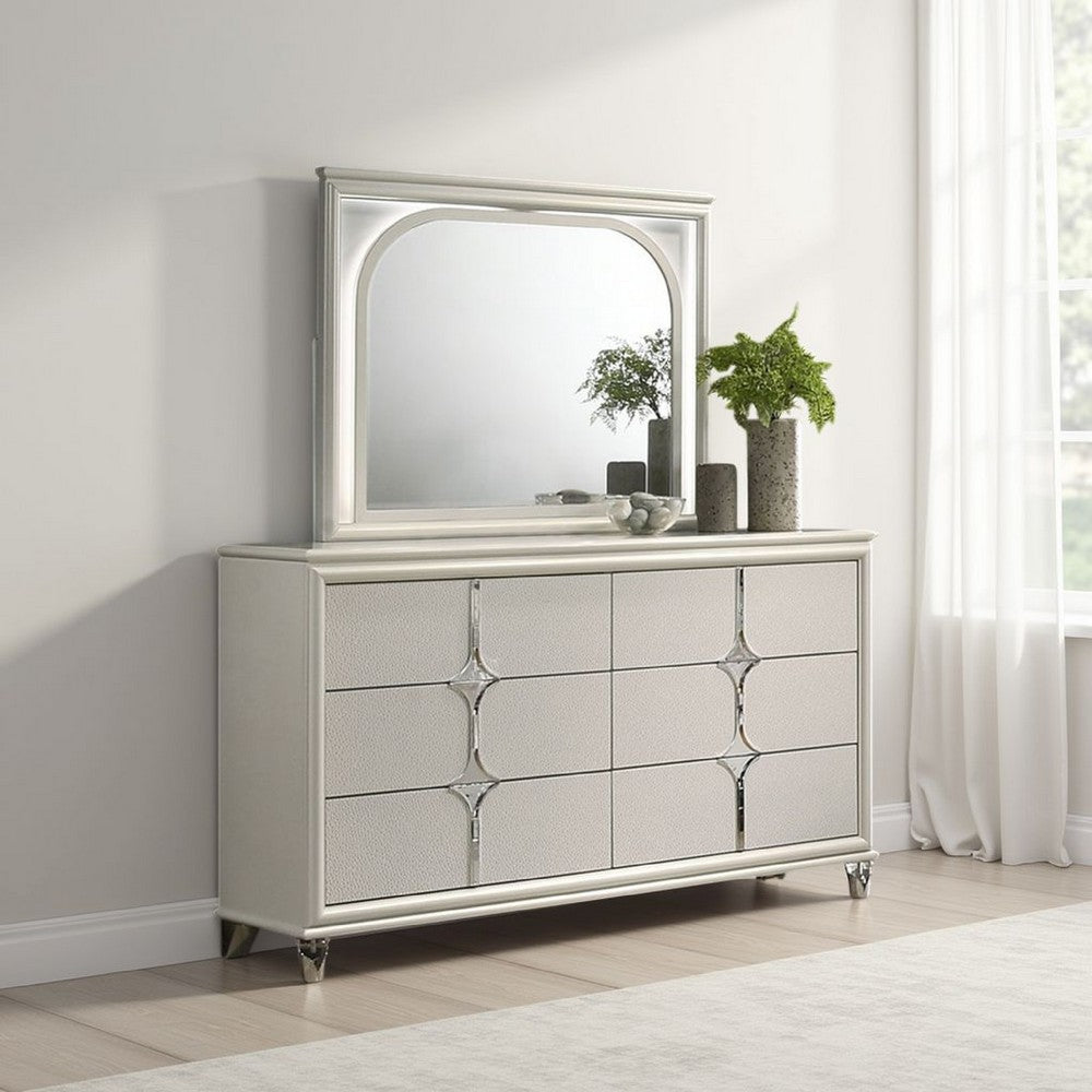 Ory Dresser Mirror, Touch LED Lighting, Pearl White Wood, 36 Inch - BM338045