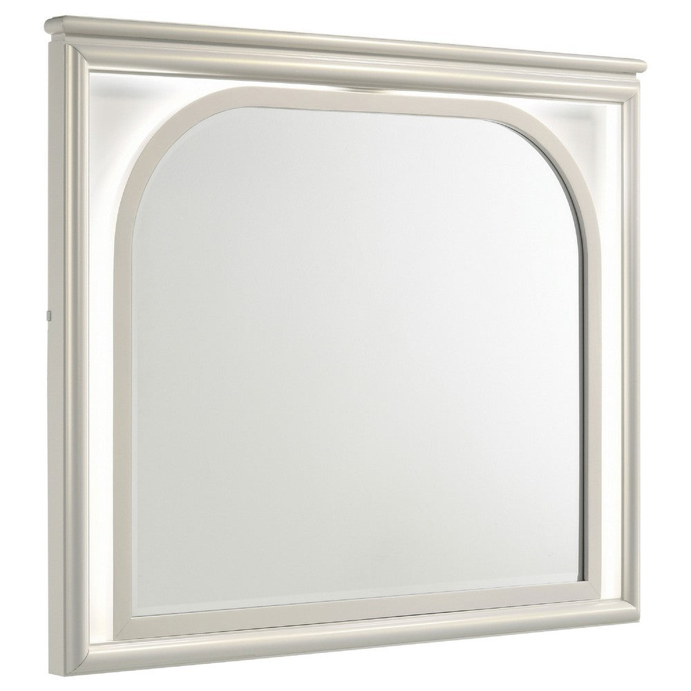 Ory Dresser Mirror, Touch LED Lighting, Pearl White Wood, 36 Inch - BM338045