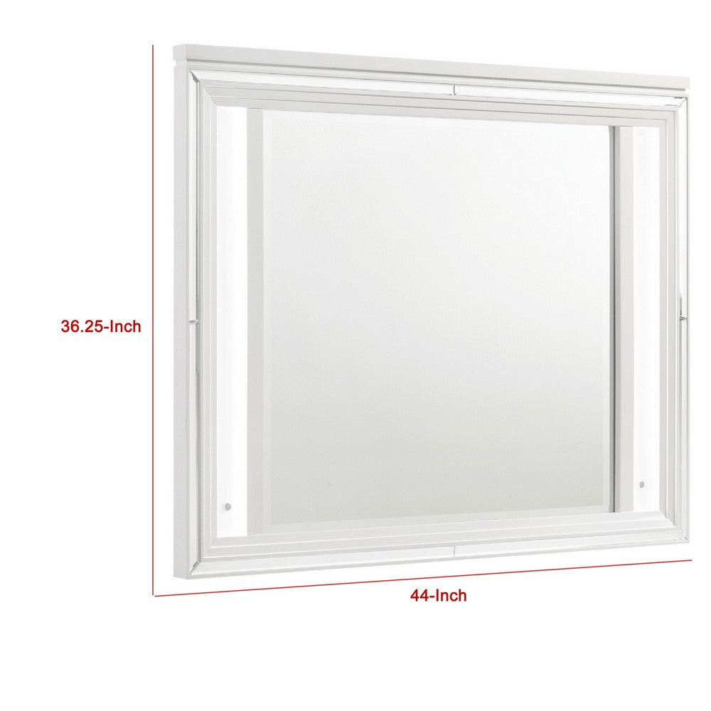 Mory LED Dresser Mirror, Touch Lighting, White Wood Frame, 36 Inch - BM338046