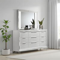 Mory LED Dresser Mirror, Touch Lighting, White Wood Frame, 36 Inch - BM338046