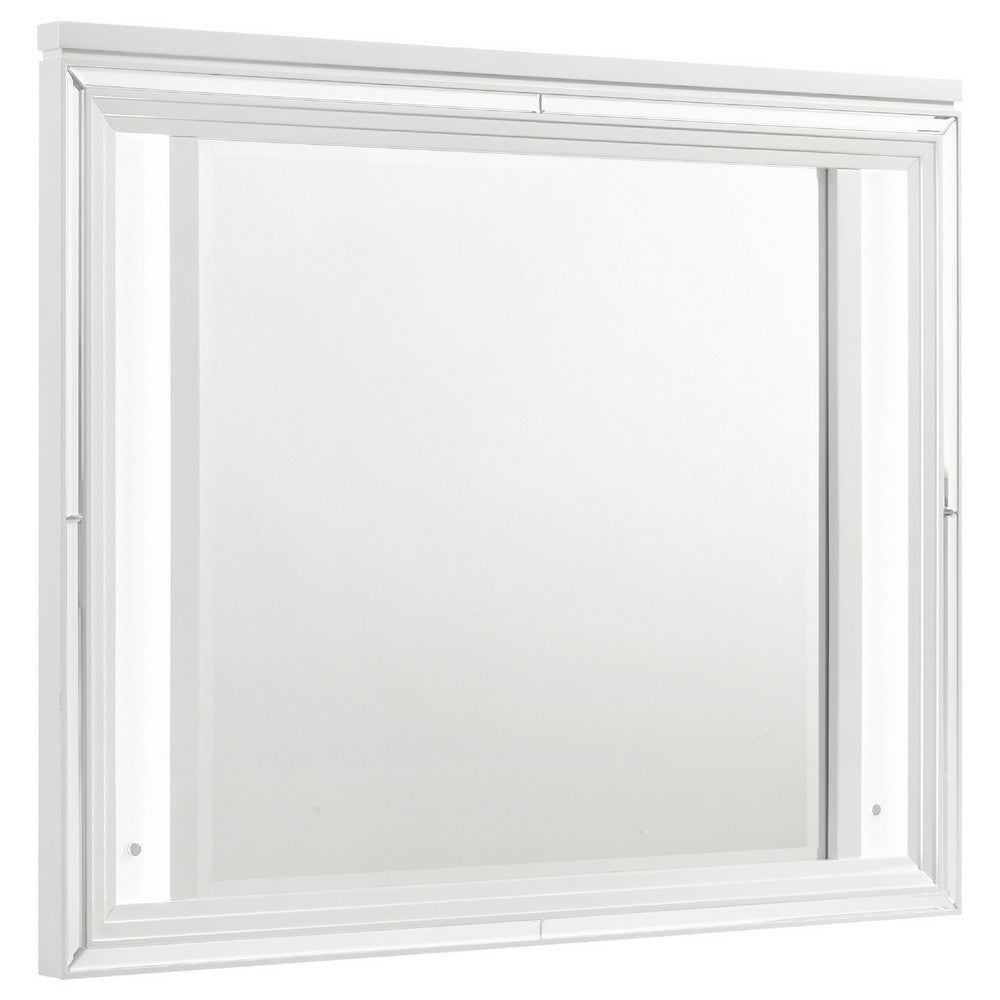 Mory LED Dresser Mirror, Touch Lighting, White Wood Frame, 36 Inch - BM338046