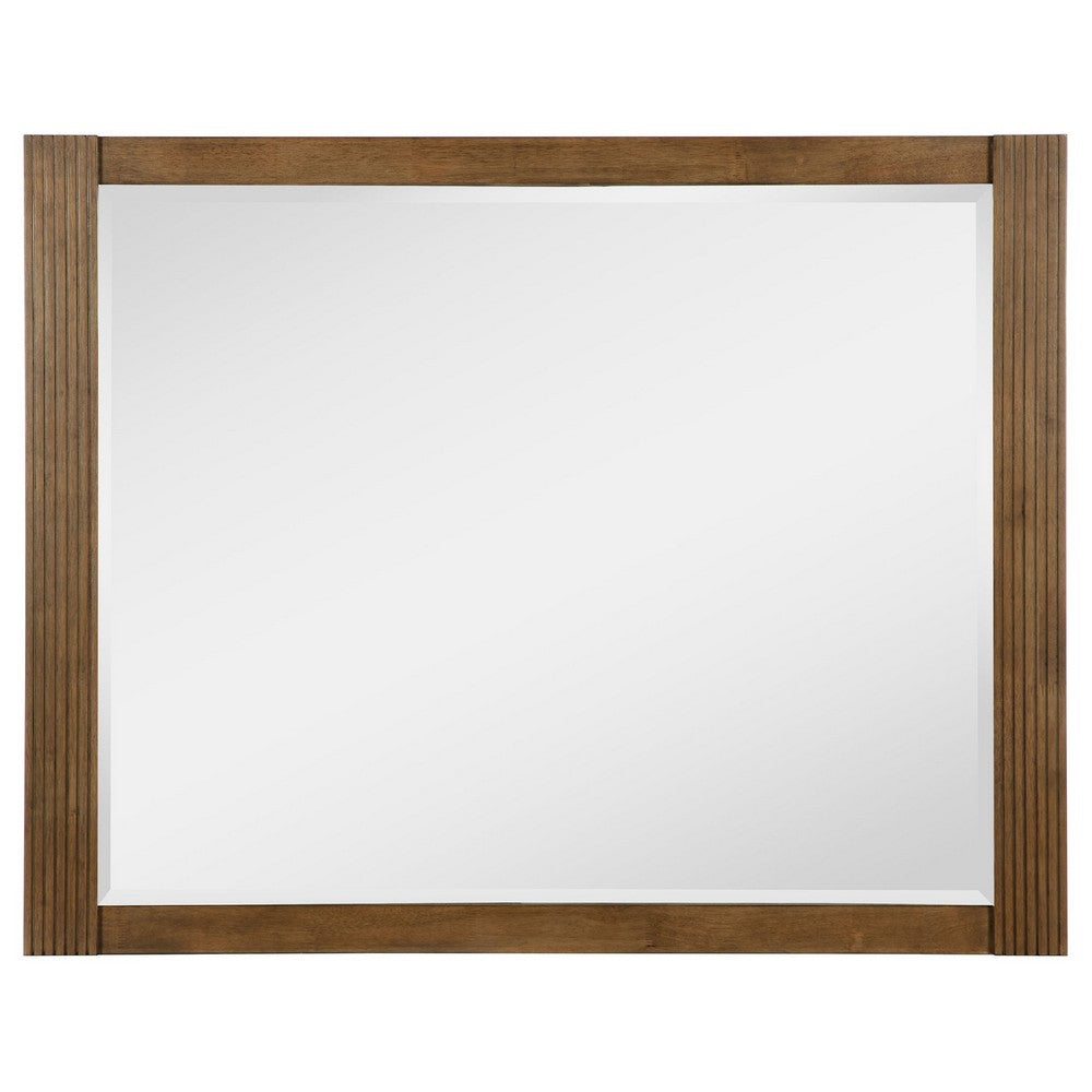 Reon Dresser Mirror, Ash Brown Wood Frame, Vertical Fluting, 38 Inch - BM338050