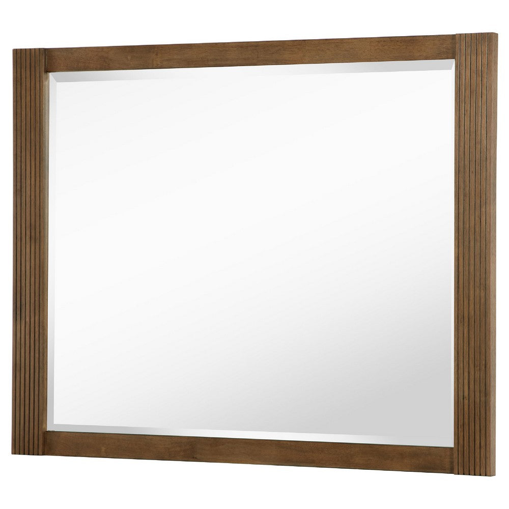 Reon Dresser Mirror, Ash Brown Wood Frame, Vertical Fluting, 38 Inch - BM338050