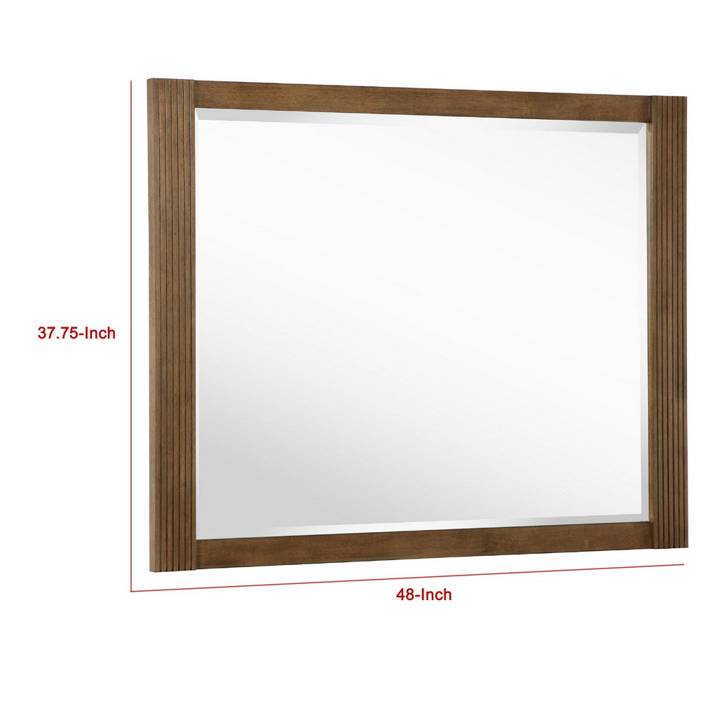 Reon Dresser Mirror, Ash Brown Wood Frame, Vertical Fluting, 38 Inch - BM338050