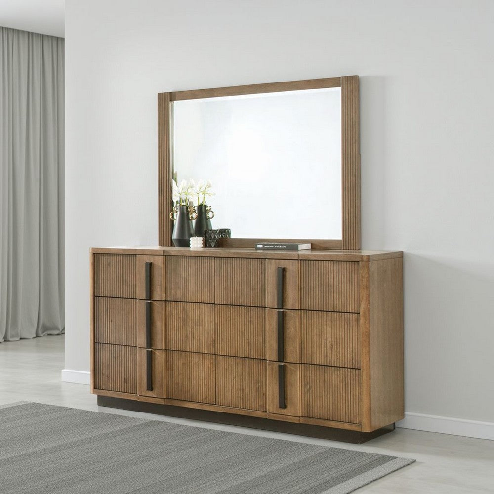 Reon Dresser Mirror, Ash Brown Wood Frame, Vertical Fluting, 38 Inch - BM338050