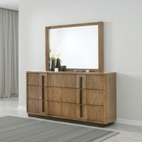 Reon Dresser Mirror, Ash Brown Wood Frame, Vertical Fluting, 38 Inch - BM338050