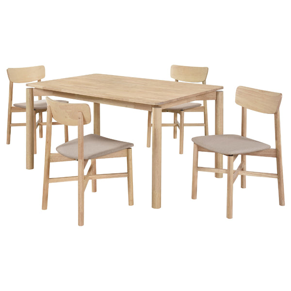 Rida 5pc Dining Table Set w 4 Tan Brown Upholstered Chairs, White Washed-BM338088