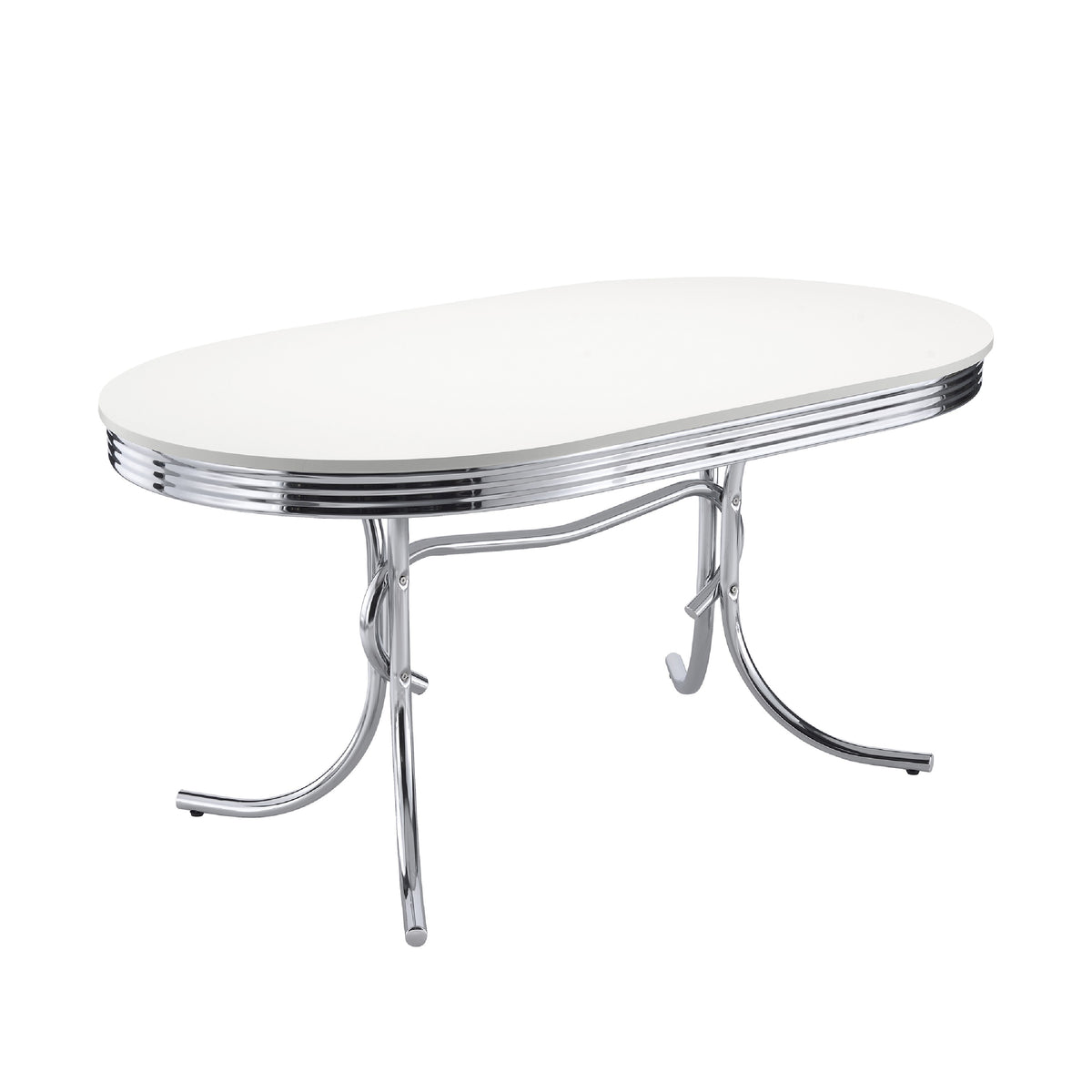 Loy 5pc Oval Dining Set w 4 Chairs, Retro Design Chrome, White, Black