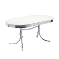 Loy 5pc Oval Dining Set w 4 Chairs, Retro Design Chrome, White, Black