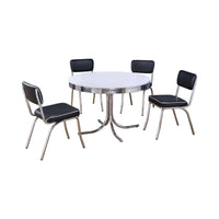 Loy 5pc Dining Table and Chair Set, Black Faux Leather, Retro White Round
