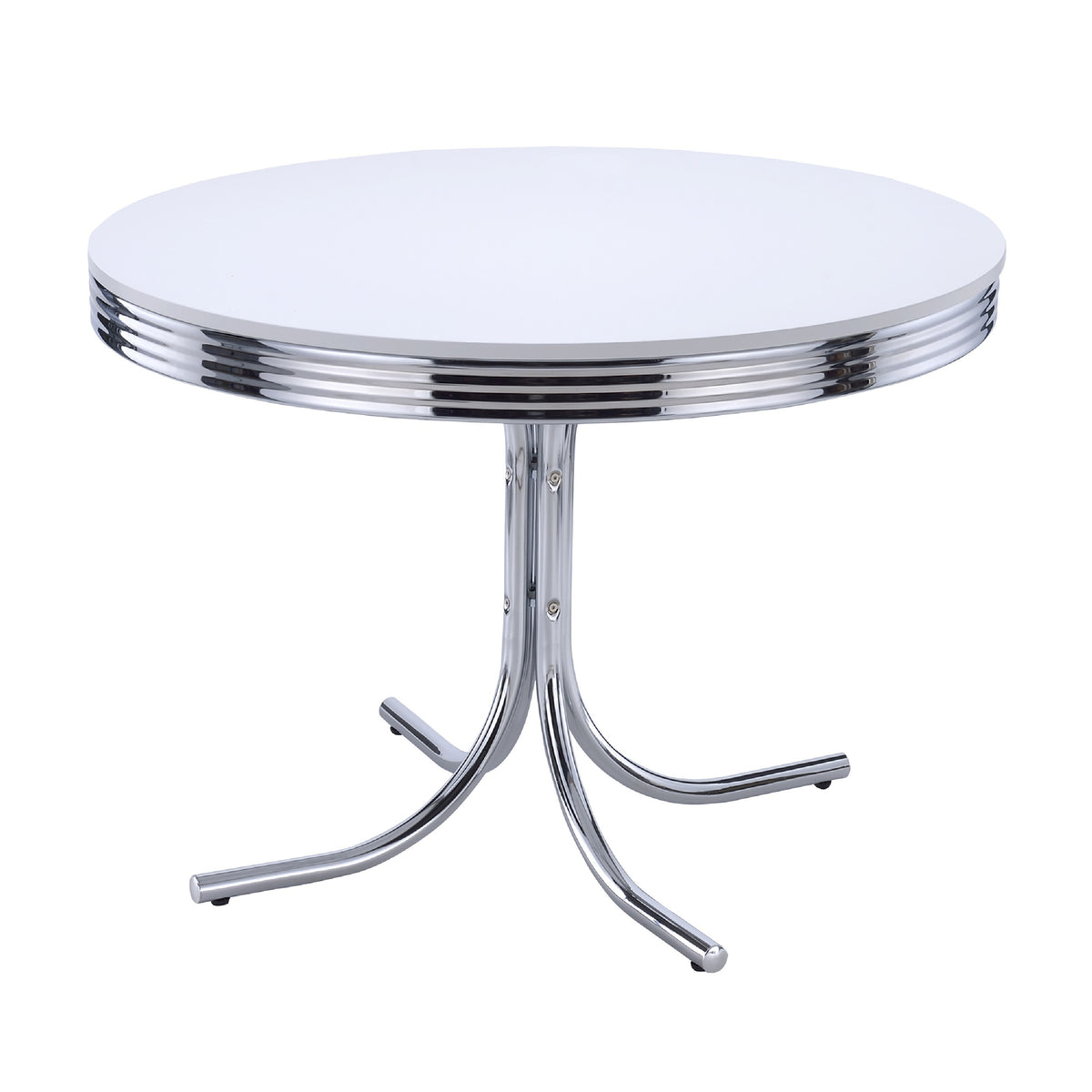 Loy 5pc Dining Table and Chair Set, Black Faux Leather, Retro White Round